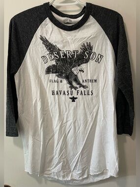Flag & Anthem Men’s Two-Tone White Charcoal 3/4 Sleeve Tee T-Shirt Size Medium M